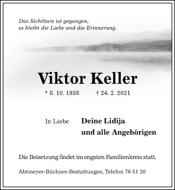 Traueranzeige von Viktor Keller von Hildesheimer Allgemeine Zeitung
