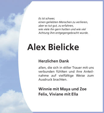 Traueranzeige von Alex Bielicke von Hildesheimer Allgemeine Zeitung