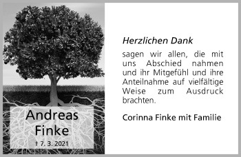 Traueranzeige von Andreas Finke von Hildesheimer Allgemeine Zeitung