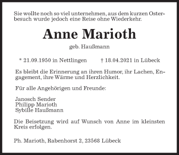 Traueranzeige von Anne Marioth von Hildesheimer Allgemeine Zeitung