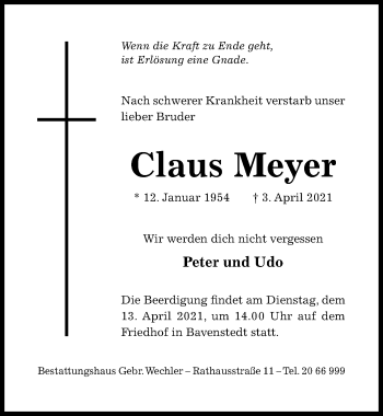 Traueranzeige von Claus Meyer von Hildesheimer Allgemeine Zeitung