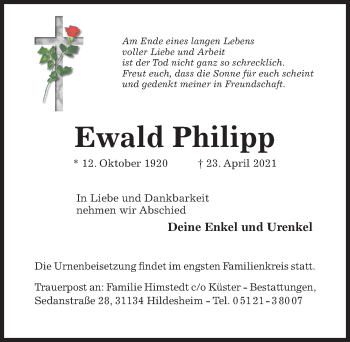 Traueranzeige von Ewald Philipp von Hildesheimer Allgemeine Zeitung