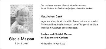 Traueranzeige von Gisela Masson von Hildesheimer Allgemeine Zeitung