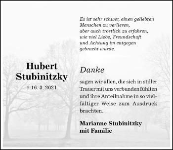 Traueranzeige von Hubert Stubinitzky von Hildesheimer Allgemeine Zeitung