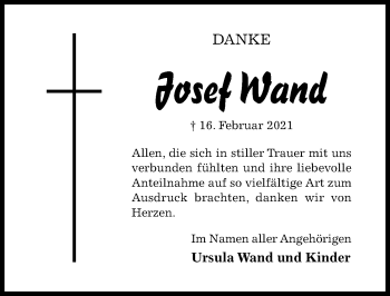 Traueranzeige von Josef Wand von Hildesheimer Allgemeine Zeitung