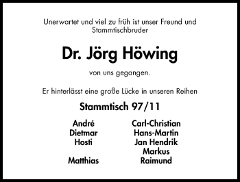 Traueranzeige von Jörg Höwing von Hildesheimer Allgemeine Zeitung