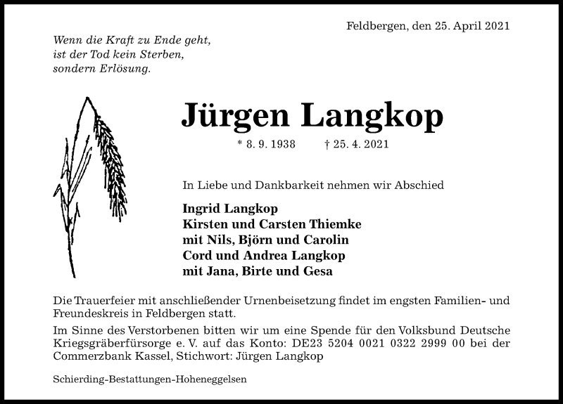  Traueranzeige für Jürgen Lankop vom 28.04.2021 aus Hildesheimer Allgemeine Zeitung