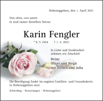 Traueranzeige von Karin Fengler von Hildesheimer Allgemeine Zeitung