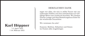 Traueranzeige von Karl Höppner von Hildesheimer Allgemeine Zeitung