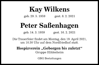 Traueranzeige von Kay Wilkens von Hildesheimer Allgemeine Zeitung