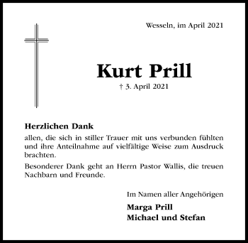 Traueranzeige von Kurt Prill von Hildesheimer Allgemeine Zeitung