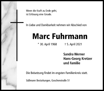 Traueranzeige von Marc Fuhrmann von Hildesheimer Allgemeine Zeitung
