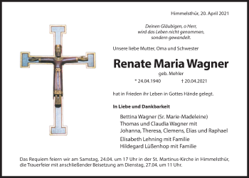 Traueranzeige von Renate Maria Wagner von Hildesheimer Allgemeine Zeitung