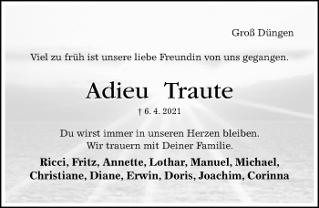 Traueranzeige von Traute  von Hildesheimer Allgemeine Zeitung