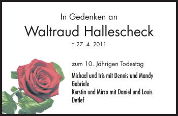 Traueranzeige von Waltraud Hallescheck von Hildesheimer Allgemeine Zeitung