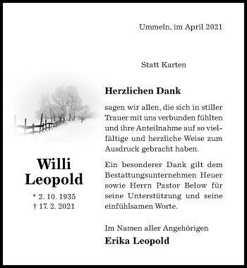 Traueranzeige von Willi Leopold von Hildesheimer Allgemeine Zeitung