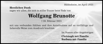 Traueranzeige von Wolfgang Brunotte von Hildesheimer Allgemeine Zeitung