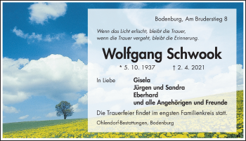 Traueranzeige von Wolfgang Schwook von Hildesheimer Allgemeine Zeitung