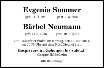 Traueranzeige von Bärbel Neumann von Hildesheimer Allgemeine Zeitung