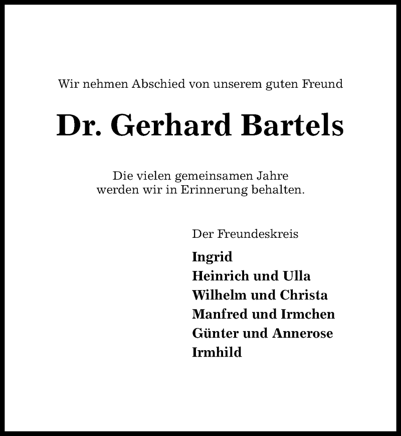  Traueranzeige für Gerhard Bartels vom 05.05.2021 aus Hildesheimer Allgemeine Zeitung