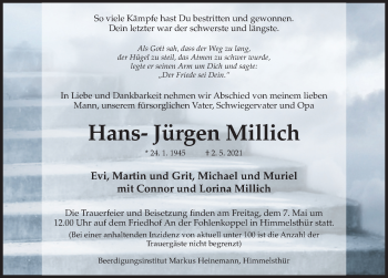 Traueranzeige von Hans-Jürgen Millich von Hildesheimer Allgemeine Zeitung
