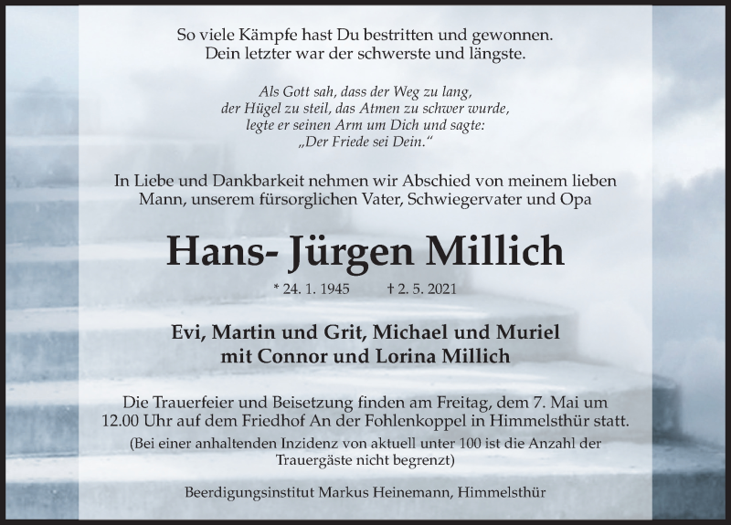  Traueranzeige für Hans-Jürgen Millich vom 05.05.2021 aus Hildesheimer Allgemeine Zeitung
