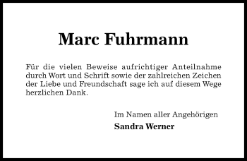 Traueranzeige von Marc Fuhrmann von Hildesheimer Allgemeine Zeitung