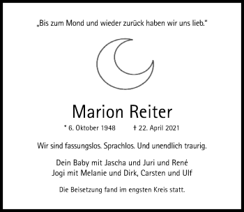 Traueranzeige von Marion Reiter von Hildesheimer Allgemeine Zeitung