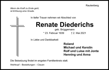 Traueranzeige von Renate Diederichs von Hildesheimer Allgemeine Zeitung