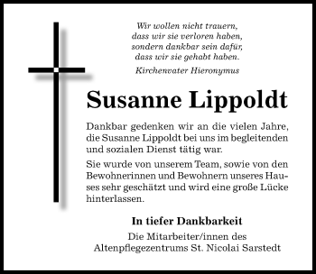 Traueranzeige von Susanne Lippoldt von Hildesheimer Allgemeine Zeitung