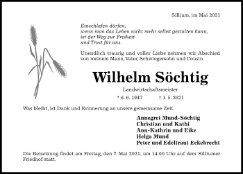 Traueranzeige von Wilhelm Söchtig von Hildesheimer Allgemeine Zeitung