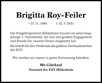 Traueranzeige von Brigitta Roy-Feiler von Hildesheimer Allgemeine Zeitung