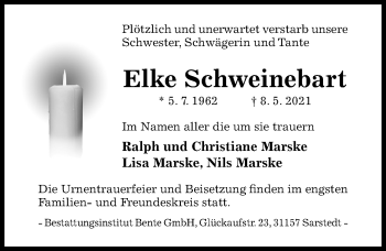 Traueranzeige von Elke Schweinebart von Hildesheimer Allgemeine Zeitung