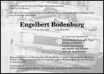 Traueranzeige von Engelbert Bodenburg von Hildesheimer Allgemeine Zeitung