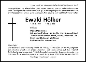 Traueranzeige von Ewald Hölker von Hildesheimer Allgemeine Zeitung