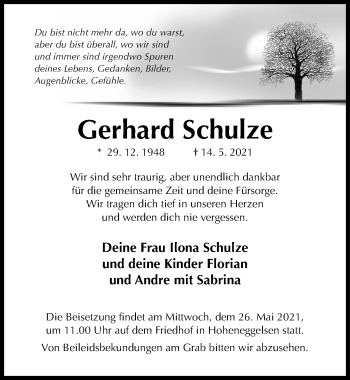 Traueranzeige von Gerhard Schulze von Hildesheimer Allgemeine Zeitung