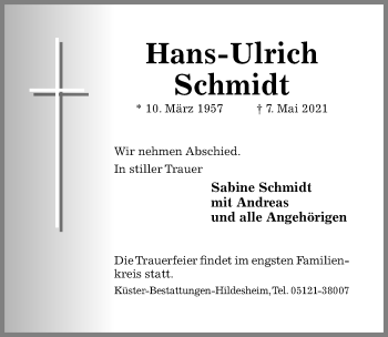 Traueranzeige von Hans-Ulrich Schmidt von Hildesheimer Allgemeine Zeitung