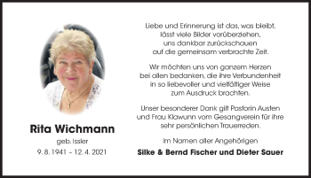Traueranzeige von Rita Wichmann von Hildesheimer Allgemeine Zeitung