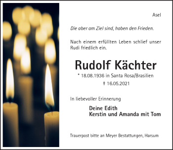 Traueranzeige von Rudolf Kächter von Hildesheimer Allgemeine Zeitung