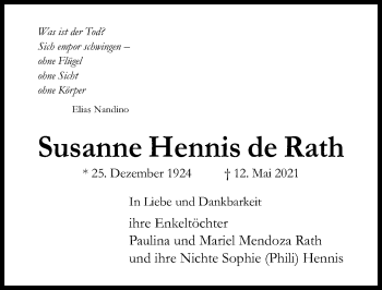 Traueranzeige von Susanne Hennis de Rath von Hildesheimer Allgemeine Zeitung