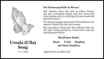 Traueranzeige von Ursula Seng von Hildesheimer Allgemeine Zeitung
