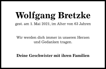 Traueranzeige von Wolfgang Bretzke von Hildesheimer Allgemeine Zeitung