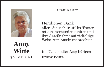 Traueranzeige von Anny Witte von Hildesheimer Allgemeine Zeitung