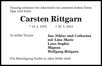 Traueranzeige von Carsten Rittgarn von Hildesheimer Allgemeine Zeitung