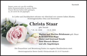 Traueranzeige von Christa Staar von Hildesheimer Allgemeine Zeitung
