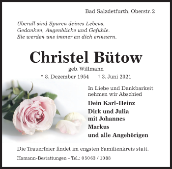 Traueranzeige von Christel Bütow von Hildesheimer Allgemeine Zeitung