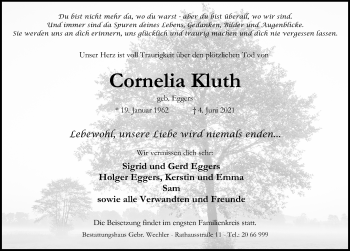 Traueranzeige von Cornelia Kluth von Hildesheimer Allgemeine Zeitung