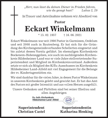 Traueranzeige von Eckart Winkelmann von Hildesheimer Allgemeine Zeitung