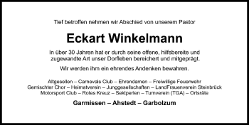 Traueranzeige von Eckart Winkelmann von Hildesheimer Allgemeine Zeitung