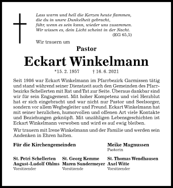 Traueranzeige von Eckart Winkelmann von Hildesheimer Allgemeine Zeitung